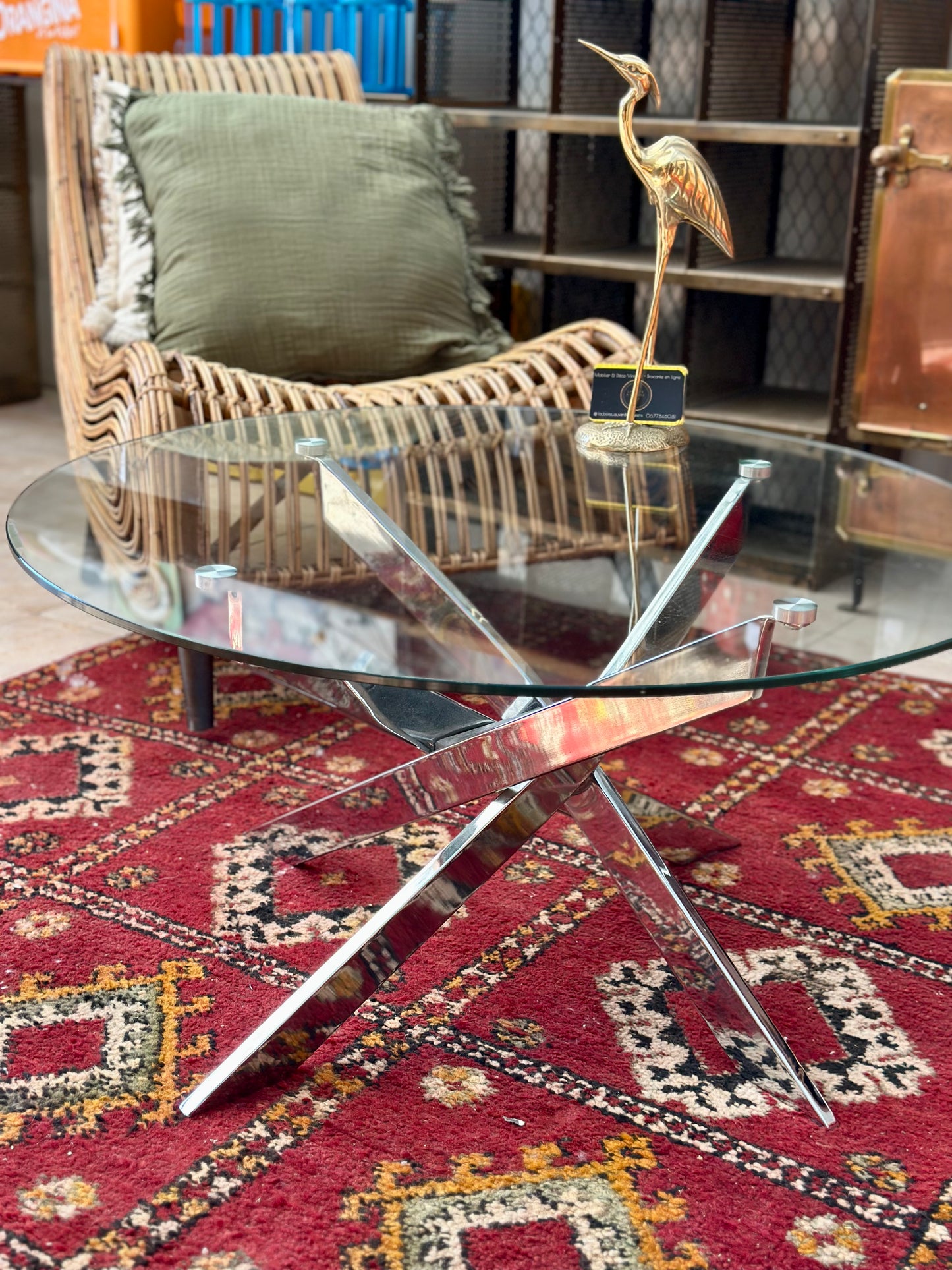 Table basse verre & métal chromé