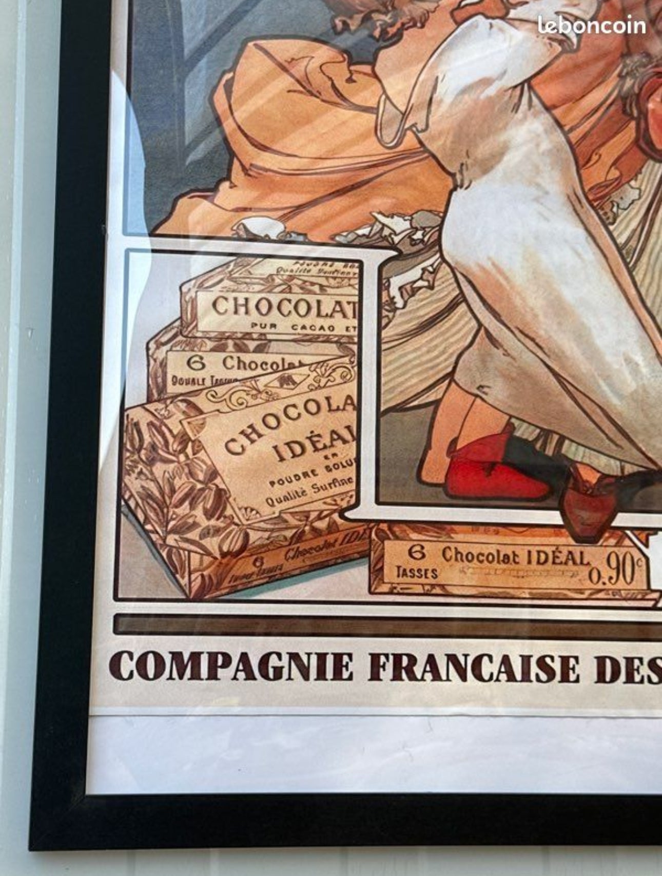 Affiche encadrée publicité ancienne chocolat Idéal