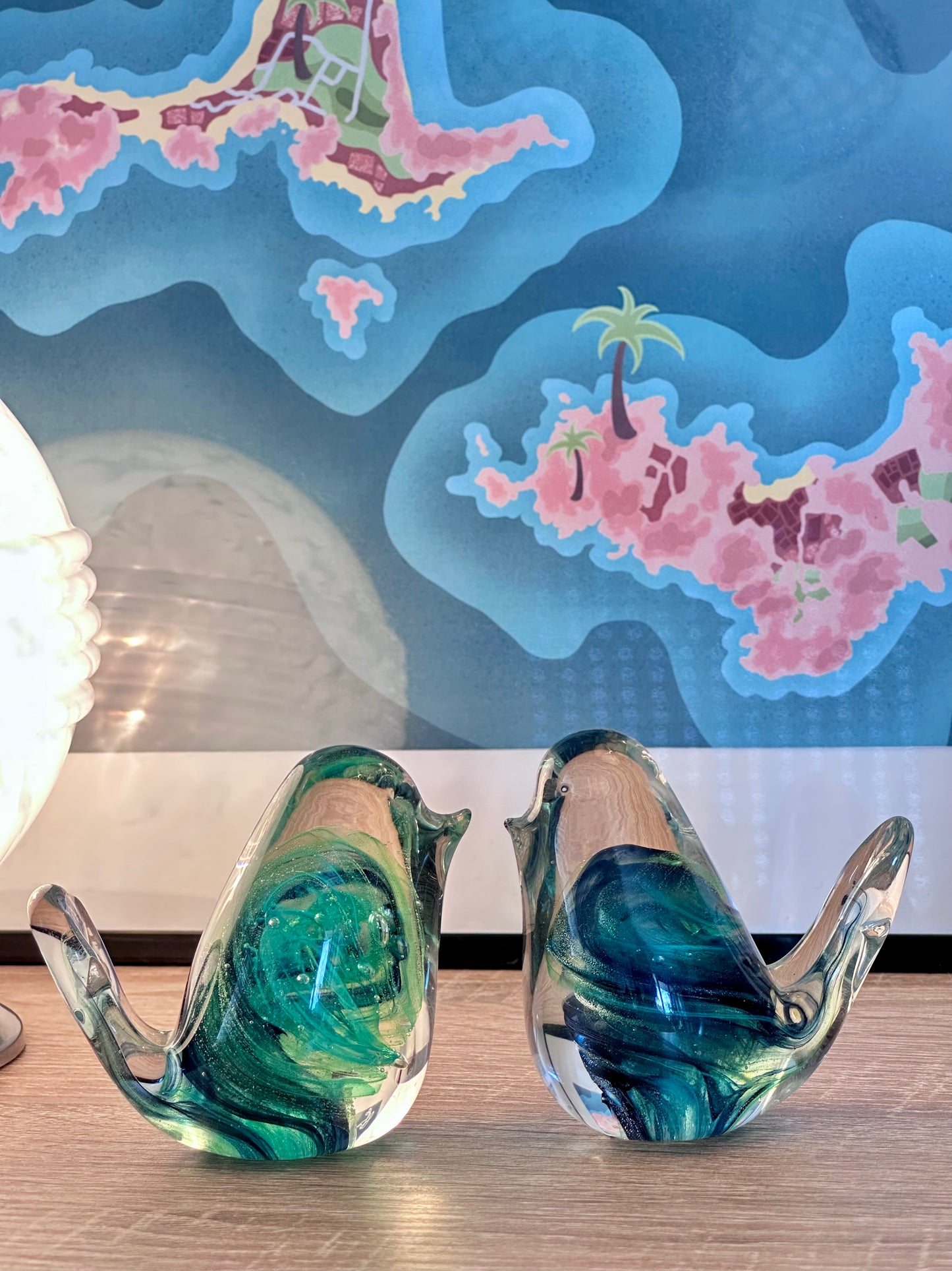 Couple d'oiseaux en verre