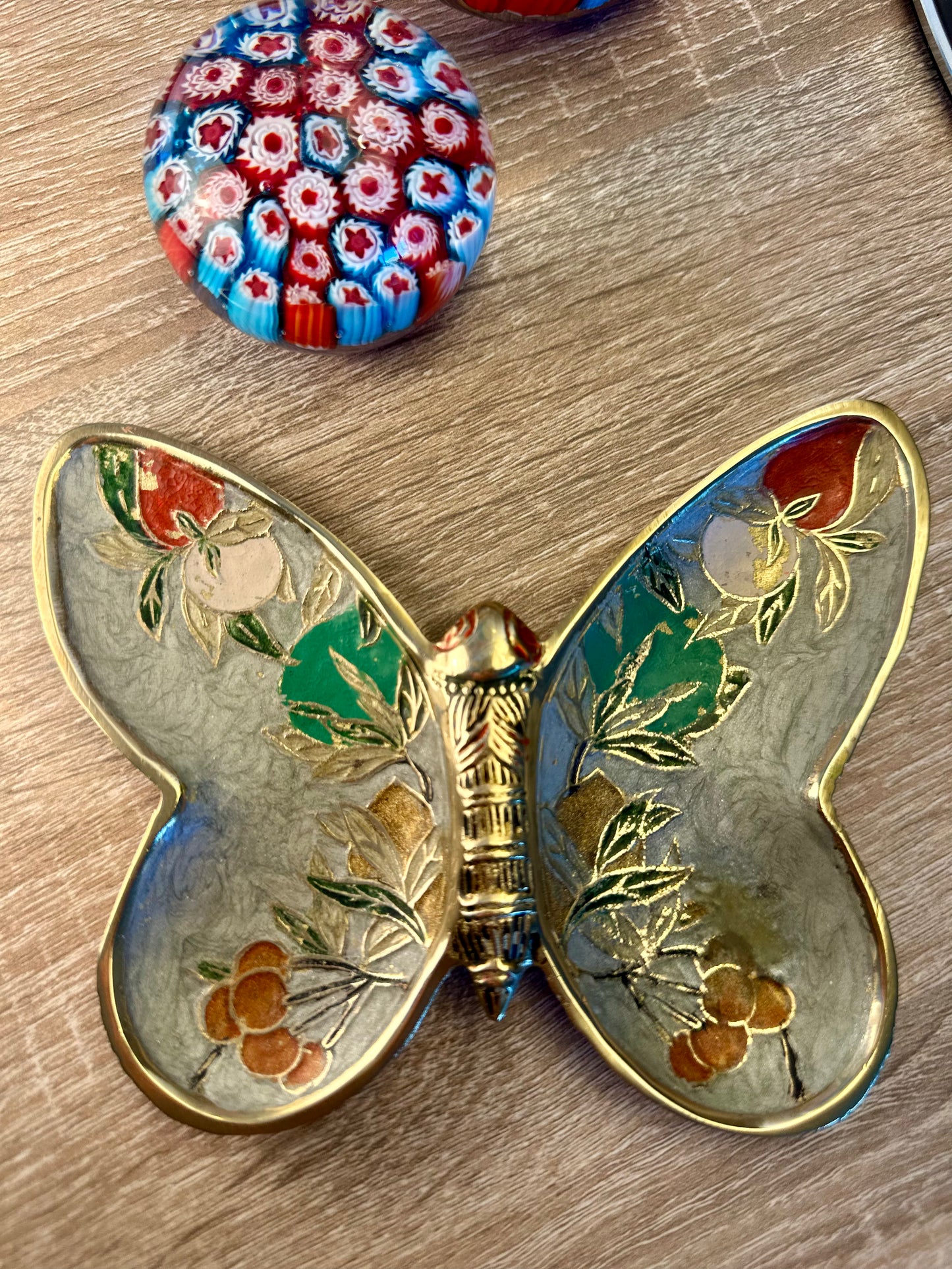 Vide-poche papillon en laiton & cloisonné