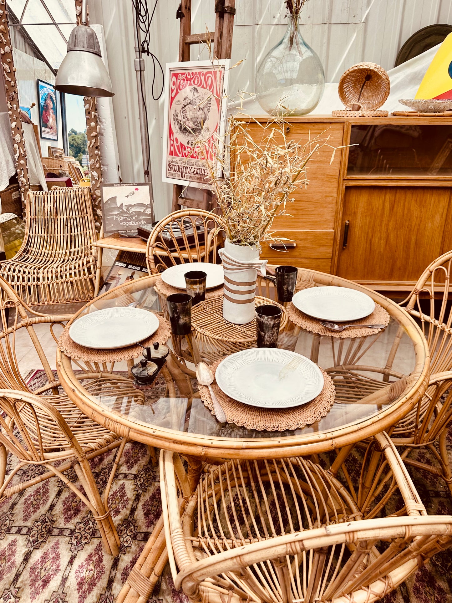 Ensemble table & fauteuils rotin