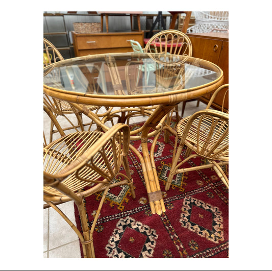 Ensemble table & fauteuils rotin