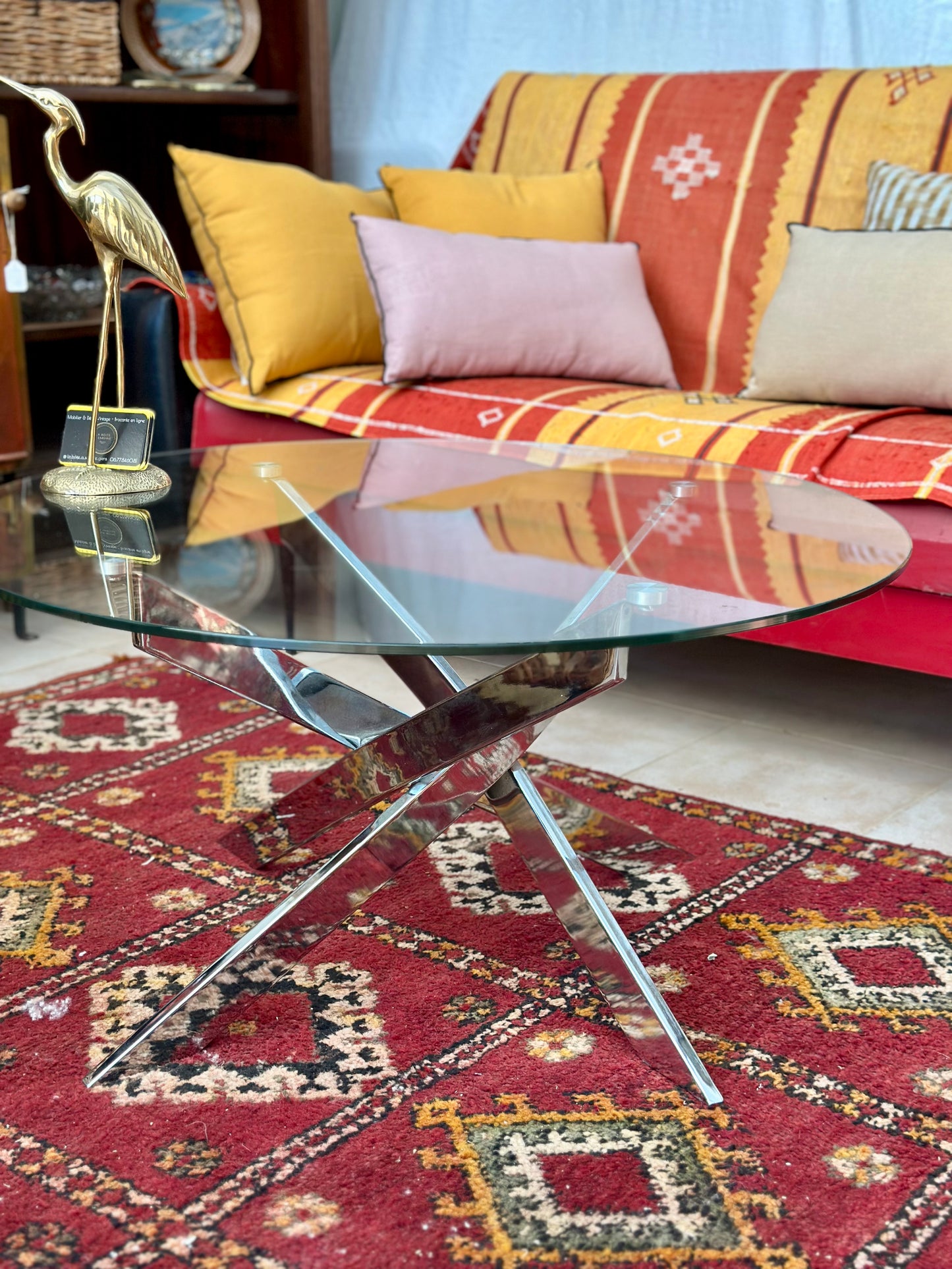 Table basse verre & métal chromé
