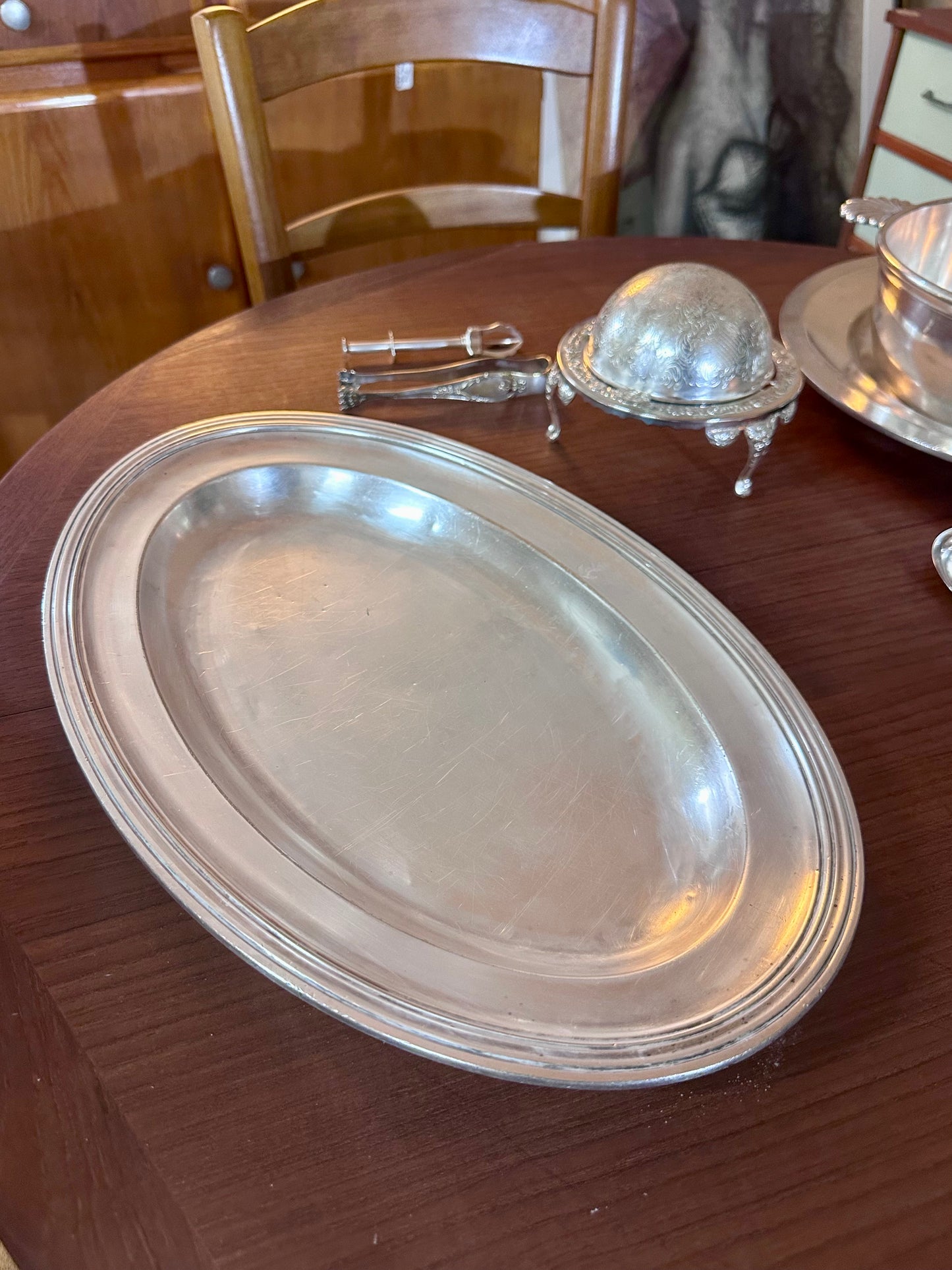 Plat ovale métal argenté Christofle Marine Nationale
