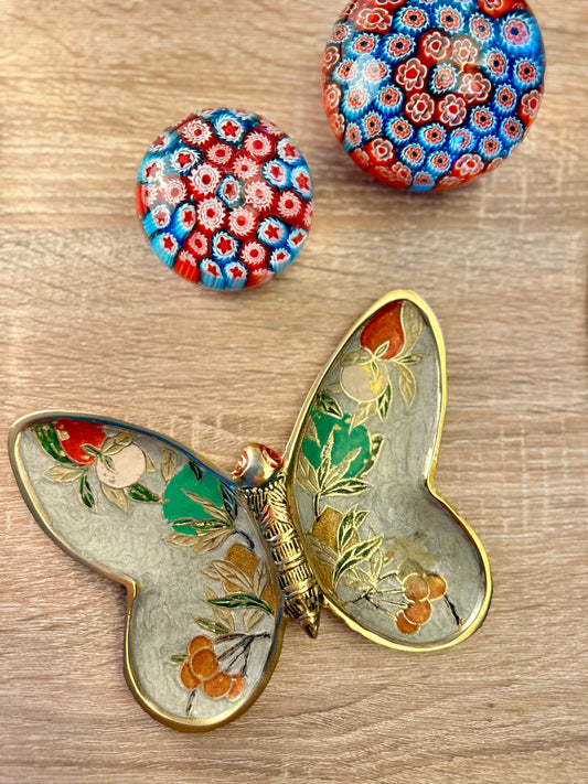 Vide-poche papillon en laiton & cloisonné