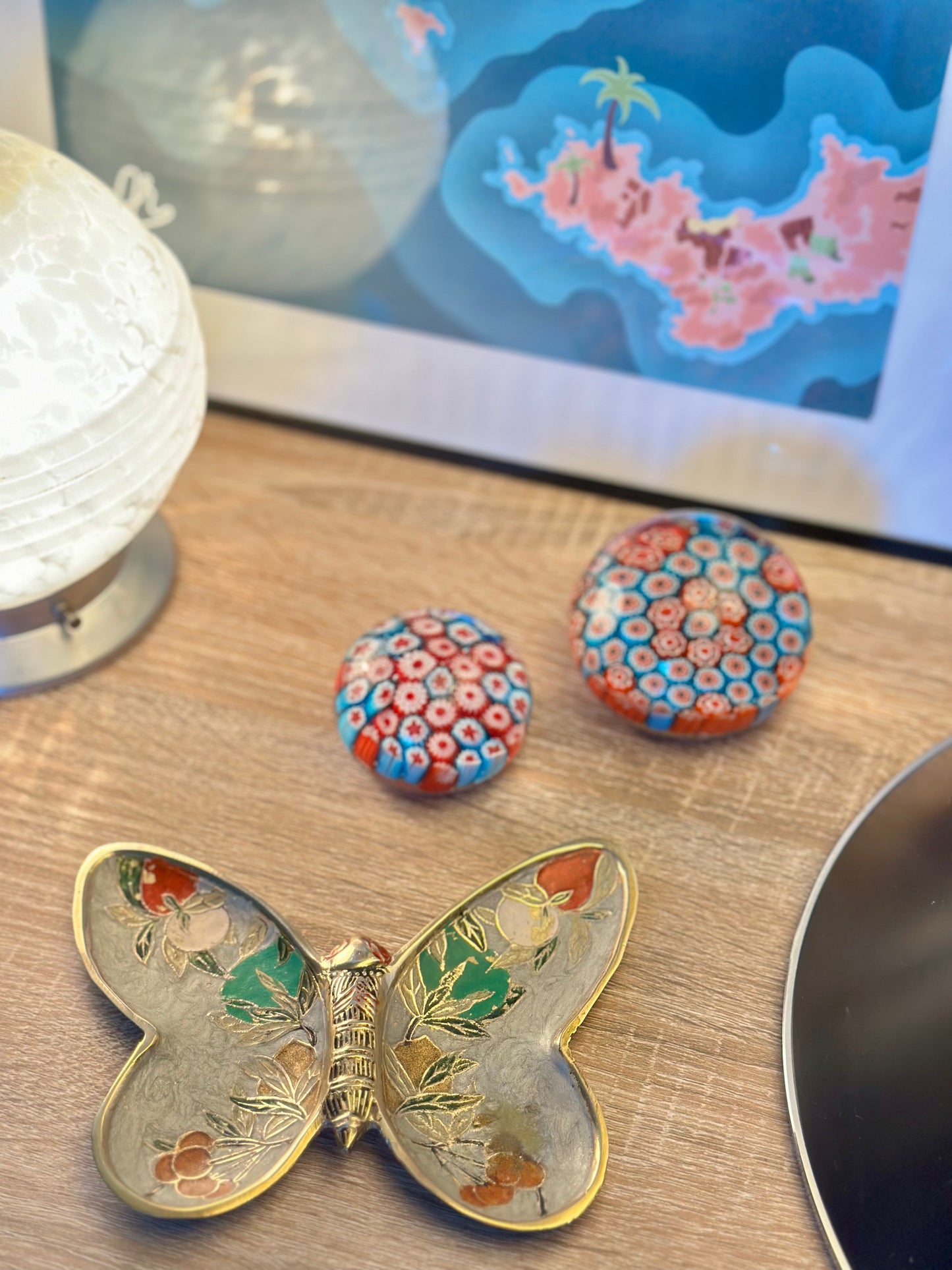 Vide-poche papillon en laiton & cloisonné