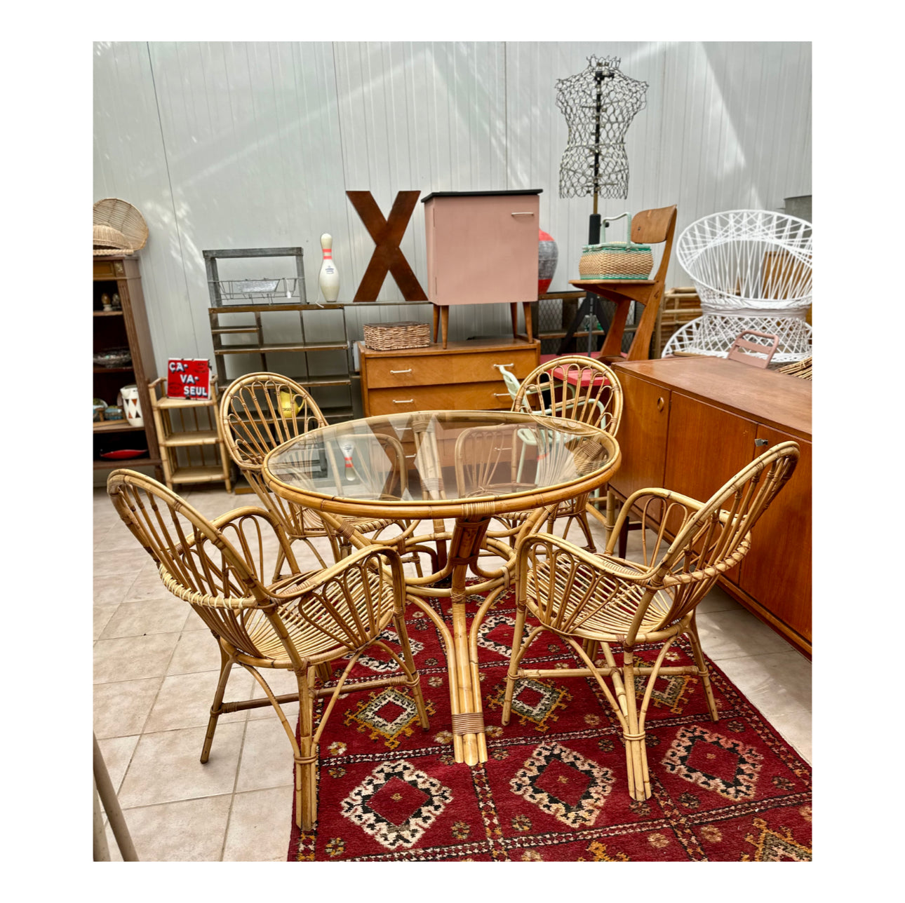 Ensemble table & fauteuils rotin