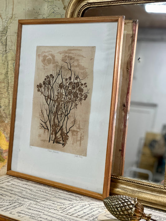 Gravure sur cuivre originale Aquatinte de Ginette Sexer 1965