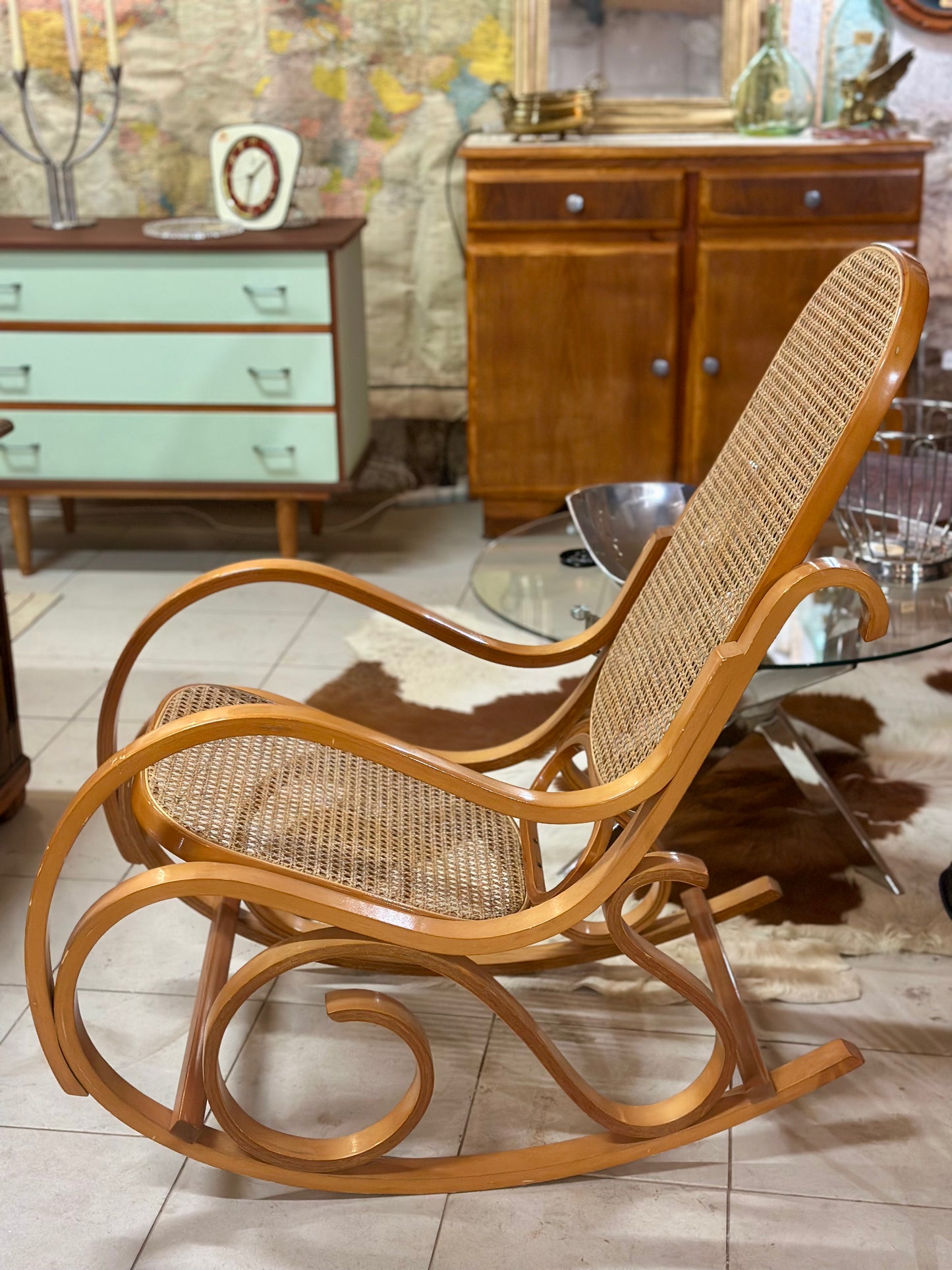 Rocking-chair bois courbé & cannage