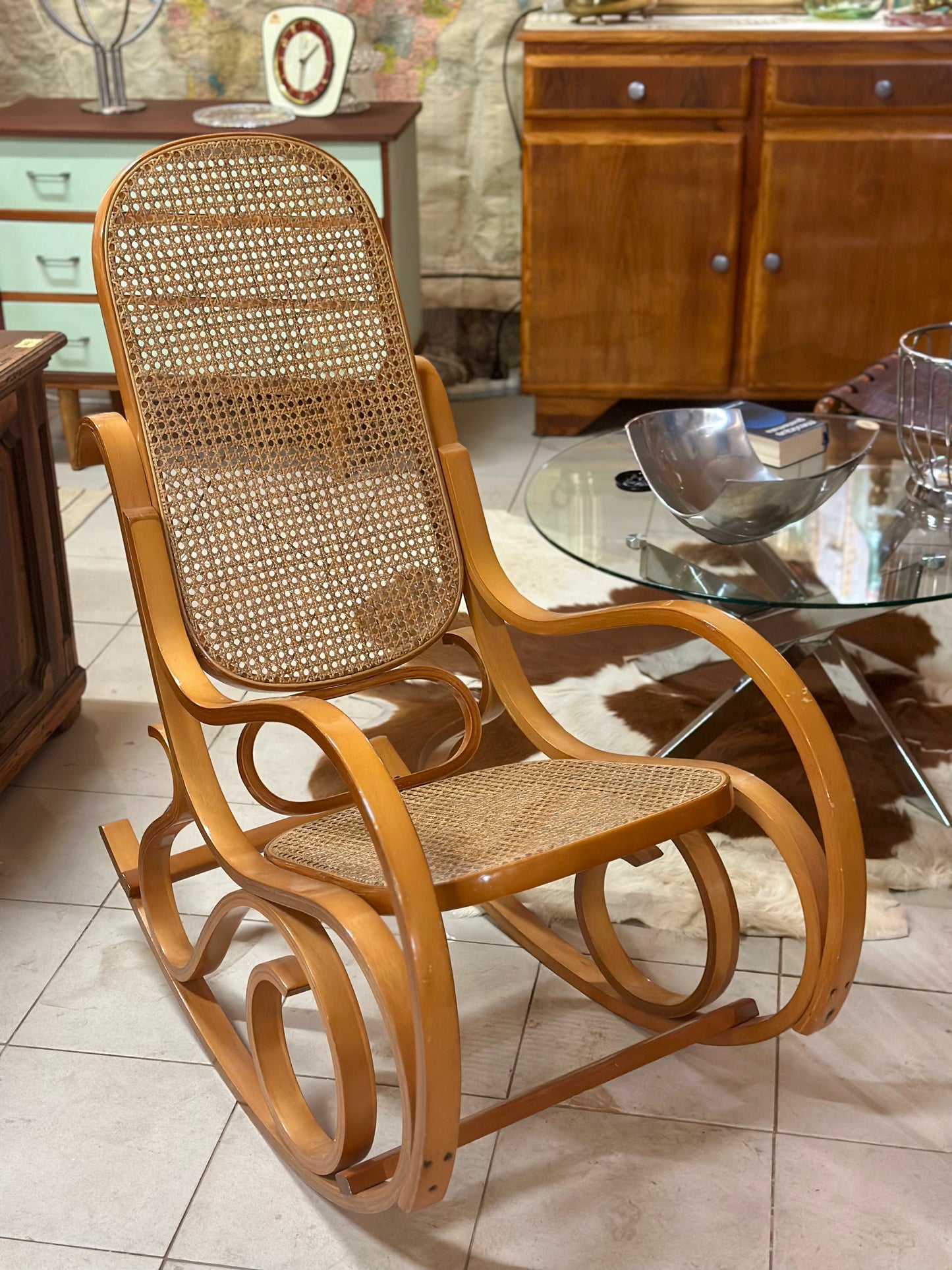 Rocking-chair bois courbé & cannage