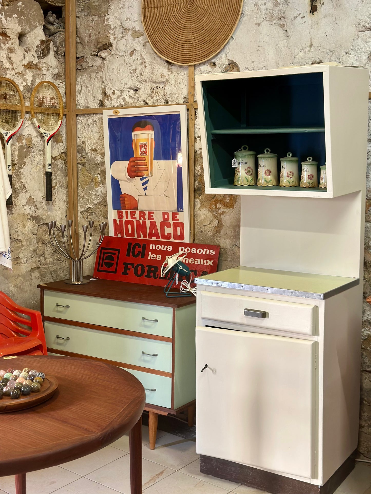 Buffet de cuisine Italien en bois années 50-60