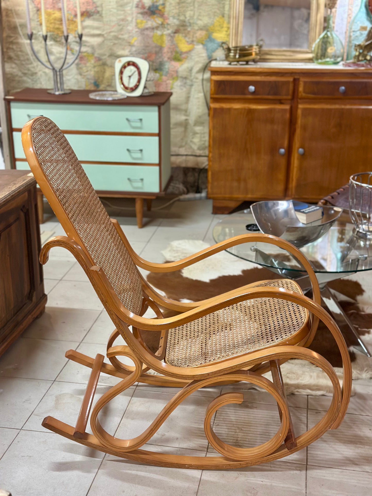 Rocking-chair bois courbé & cannage