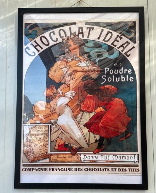 Affiche encadrée publicité ancienne chocolat Idéal